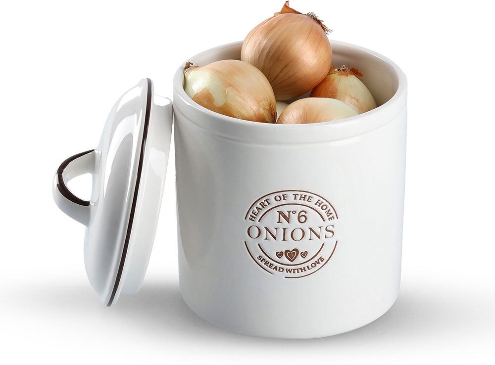 Vorratsdose ZELLER PRESENT "Onions", weiss (weiß), B:14,5cm H:20cm L:14,5cm Ø:14,5cm, Keramik, Lebensmittelaufbewahrungsbehälter, Vorratsdose, für Zwiebeln, 1620 ml weiß B/H/L: 14,5cm x 20cm x 14,5cm