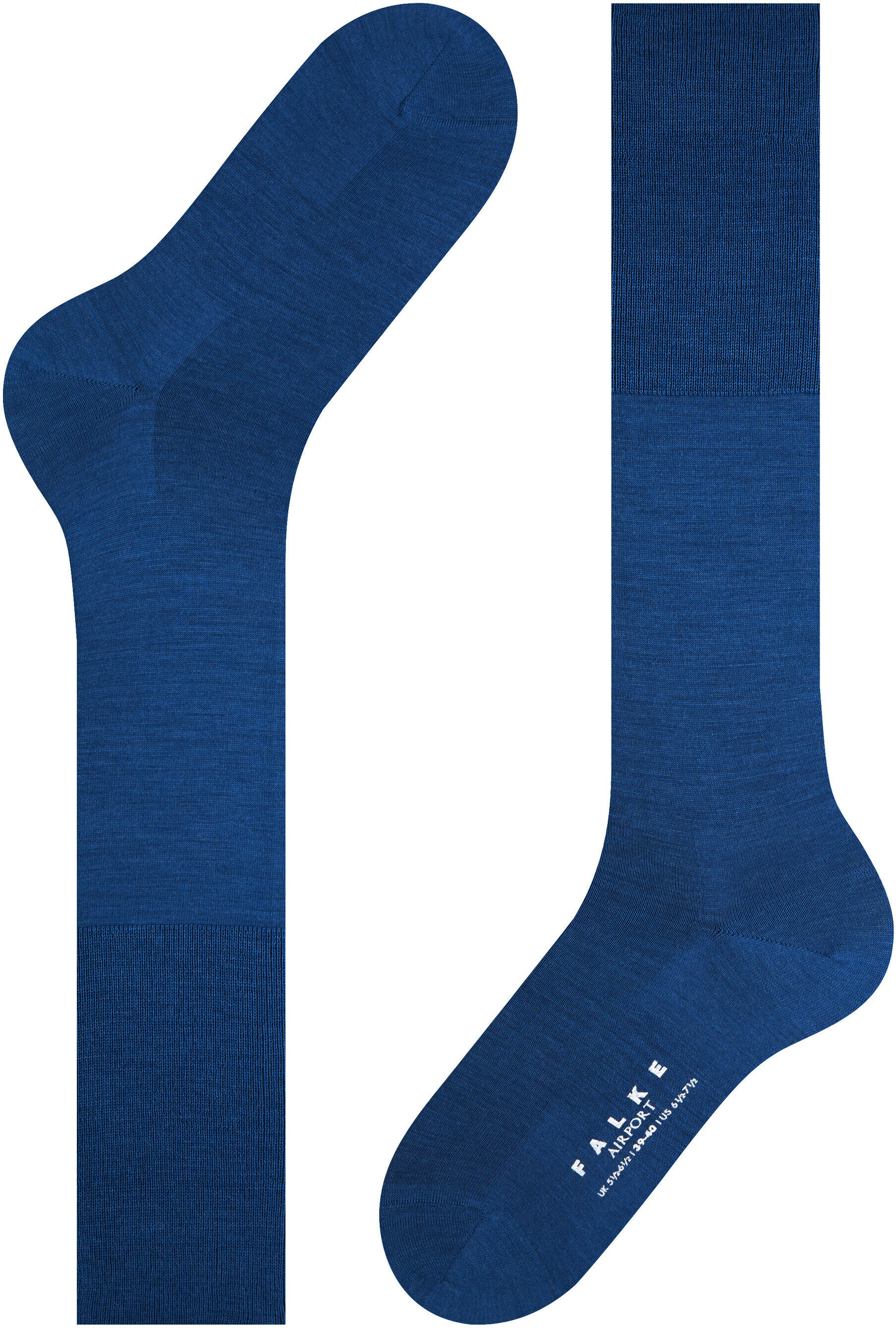 Kniestrümpfe FALKE "Airport", Herren, Gr. 45-46, blau (royal blau), Materialmix, unifarben, normal, Socken Kniestrümpfe, Merinowolle außen, langes Bündchen, atmungsaktiv, klimaregulierend
