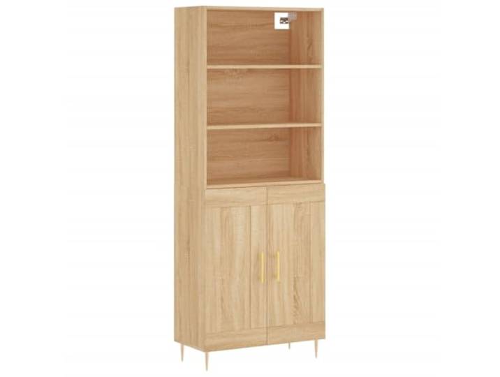 Kaorsrow Highboard Sonoma-Eiche 69,5x34x180 cm Holzwerkstoff Schrank Eleganter Mehrzweckschrank fürs Wohnzimmer mit stabilen Metallfüßen und praktischen Türen für aufgeräumte Ordnung.