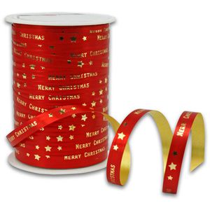 Präsent Geschenkband Merry Christmas, rot, Kräuselband, 10mm x 100m, matt glänzend