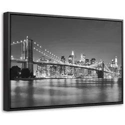 LEINWAND Bilder mit Rahmen - New York - Brücke - Brooklyn - Schwarz und weiß - Architektur - 60x40