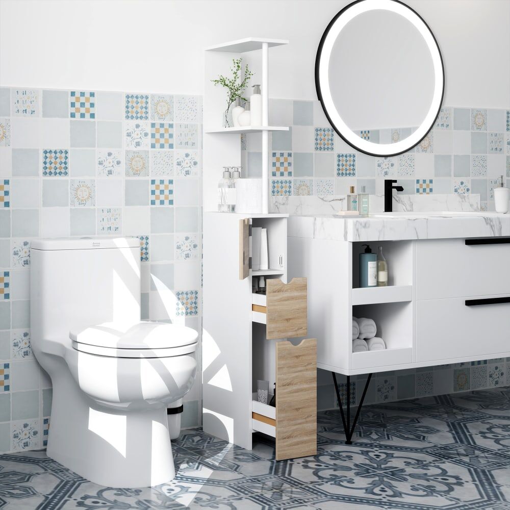 Homcom Meuble colonne salle de bain avec tiroirs en mdf blanc Beige 33x137x15cm