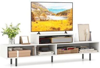Costway 3 Cubby TV Stand for TVs up to 70 Inch with Open Storage Compartments-White