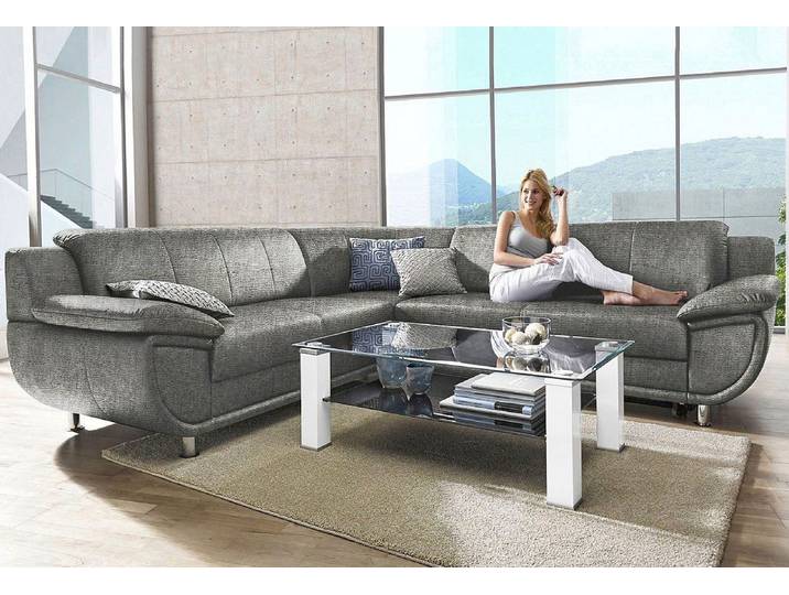 Ecksofa, Beige-Braun, 267x247 cm, Microfaser & Kunstleder, Schlaffunktion, Modern
