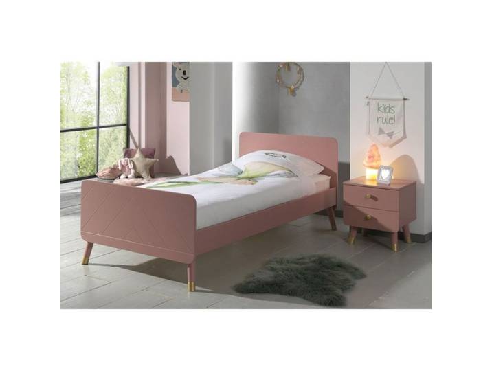 TINY PINK - Pack Lit 90x200cm + Chevet 2 Tiroirs Rose