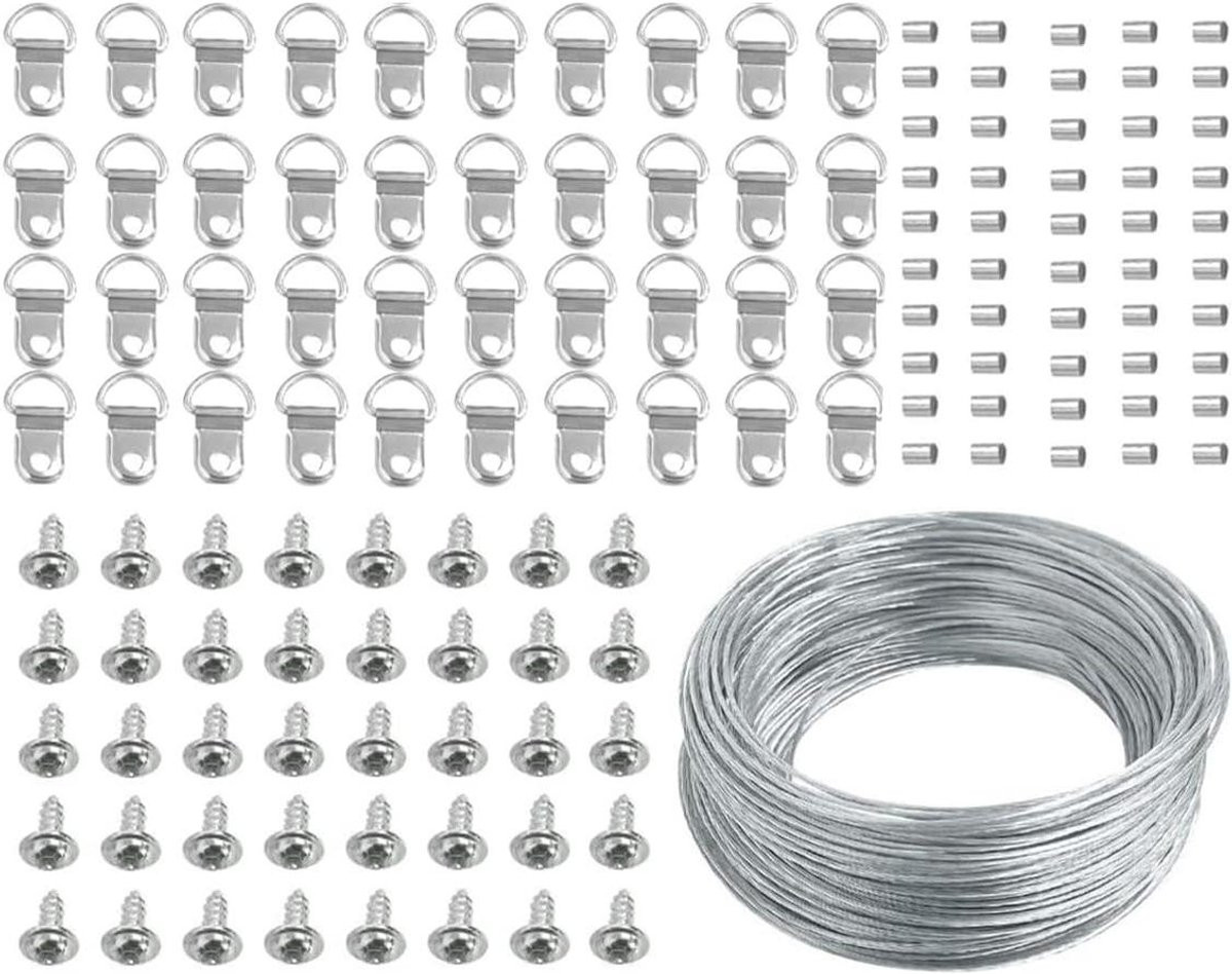 Foto Ophangdraad Set - 30 Meter Draad met D-Ring - Voor Schilderijen, Klokken en Meer