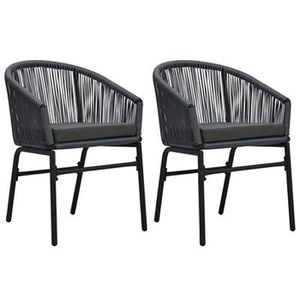 vidaXL Gartenstuhl 48137, Polyrattan, Niedriglehner, anthrazit, mit Kissen, 2 Stück