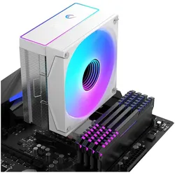 Rampage Octagon B70 Chłodzenie powietrzne CPU 120MM ARGB, wyświetlacz temperatury, białe (155 mm), CPU Kühler, Weiss