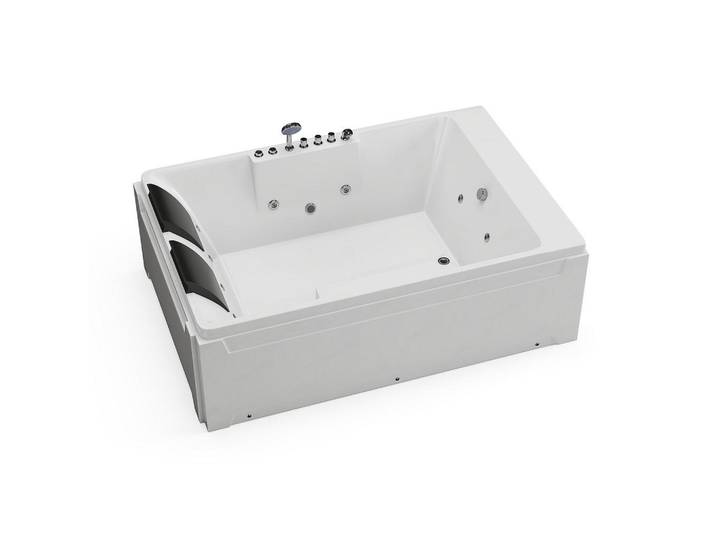 Vente-Unique Whirlpoolbadewanne - 2 Personen - acryl - weiß Thalassa, Weiß, Kunststoff, Uni, Rechteckig, 182x62x122 cm, Badezimmer, Baden & Duschen, Badewannen
