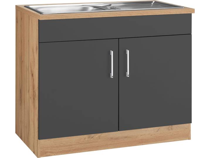 Spülenschrank, 100x85x60 cm, Holzwerkstoff, Anthrazit, Mit Metallgriff, Modern