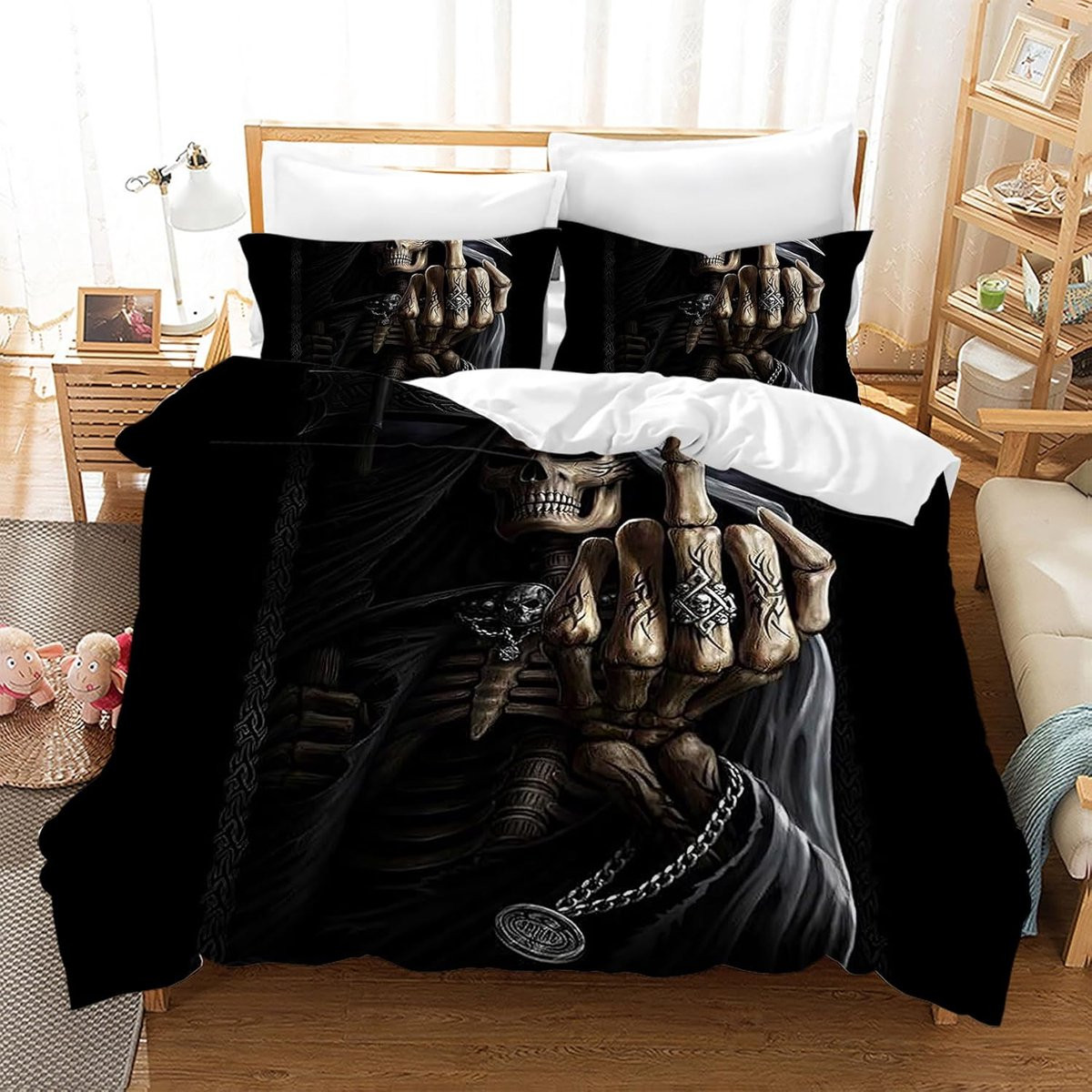 Gothic Doodskop Dekbedovertrek Set - Microvezel Beddengoed met Kussenslopen voor Volwassenen