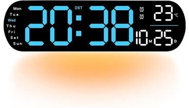 Everyday Crate Smart LED Wall Clock With Remote Control, Ambient Light, Calendar & Temperature Display Blue