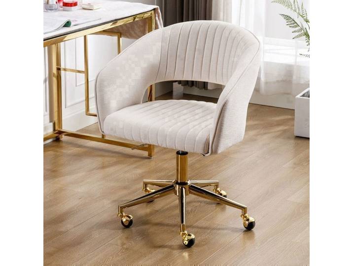 Wahson Chaise de Bureau à roulettes Fauteuil de Bureau Ergonomique avec Siège Pivotant Chaise Bureau Plaqué Or Chenille Beige