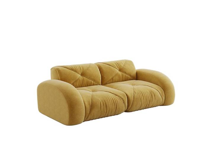 Xylo Canapé modulaire rembourré plume design rustique coloré + pouf jaune