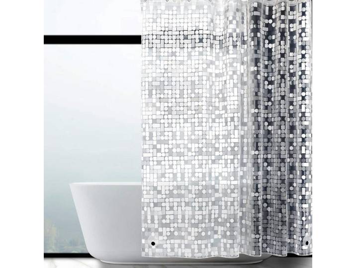 Duschvorhang Geometrisch Transparent 183 x 183 cm, Mehrfarbig, Kunststoff, 183x183 cm, Heimtextilien, Badtextilien, Duschvorhänge
