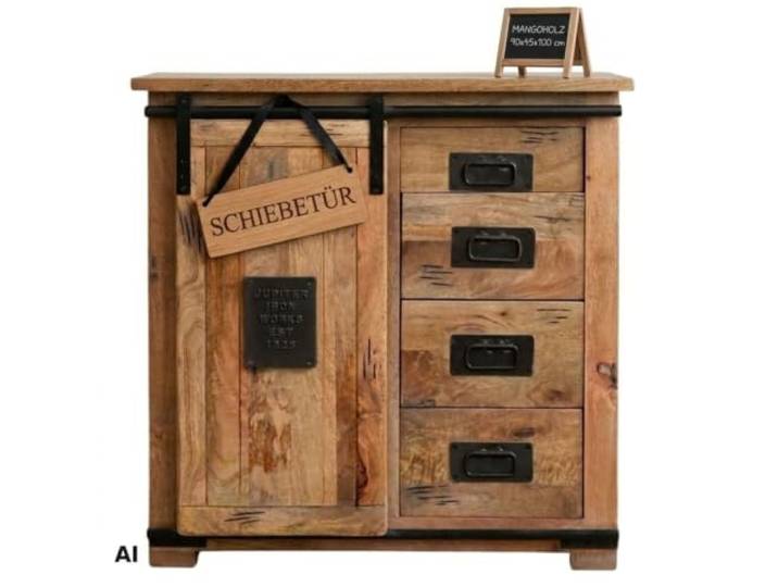 MR. DEKO Kommode Holz Florenz Mango Sideboard Wohnzimmer 90x45x100cm Mangoholz Möbel