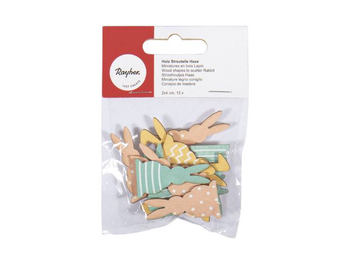 Rayher Holz Streuteile Hase mit Klebepunkt 2 × 4 cm 12 Stück
