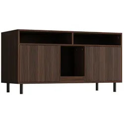 Merax Haustierfreundliche Kommode mit Katzentoiletten-Schrank, integrierte Sandauffangmatte, Sideboard / TV-Schrank, 120x50x66 cm, Nussbaum