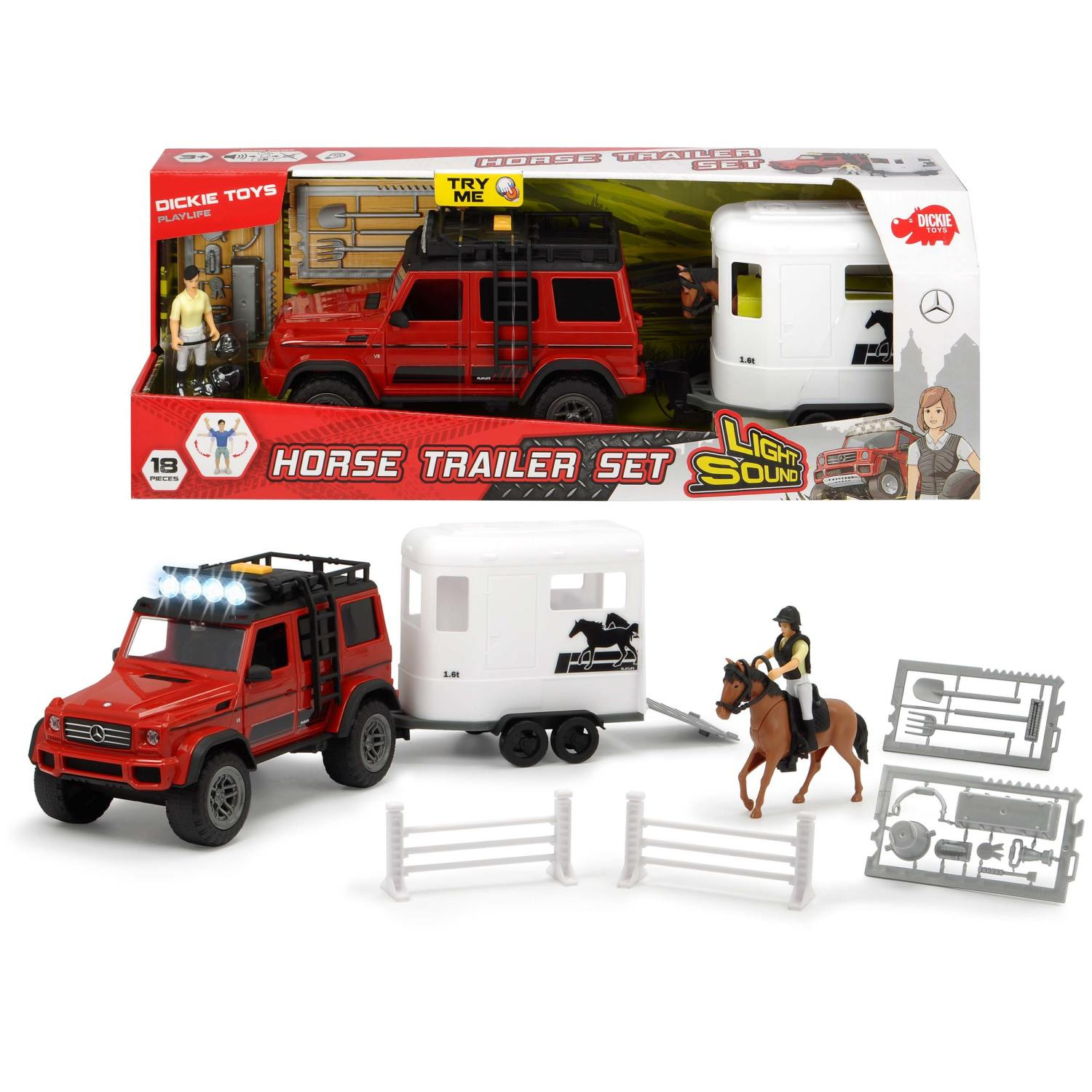 Dickie Toys Offroad-voertuig met aanhanger voor paarden