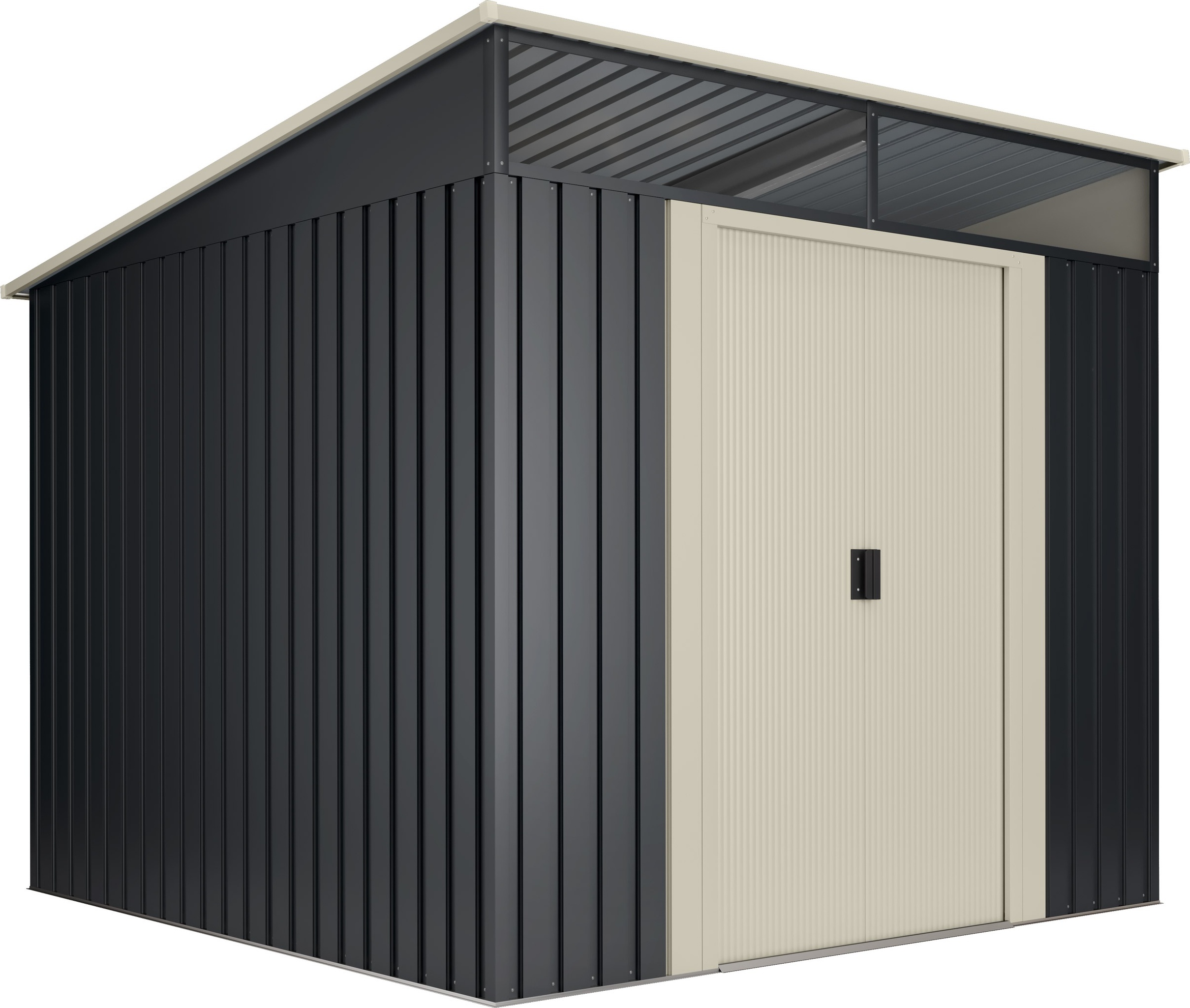 Wasabi - Metall Gerätehaus 5,6 m² Stark mit Fenster - Doppeltür-Schiebetür - Flachdach - Außenhäuschen - Lager- und Aufbewahrungsschuppen