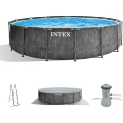 Intex Frame Pool 457 x 122 cm Komplettset Greywood | Rundpool mit Zubehör
