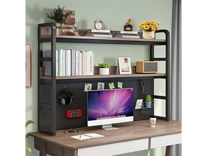 Étagère de bureau à 2 niveaux, bibliothèque de bureau pour ordinateur, étagère de rangement autonome, étagère de présentation pour le bureau, la décoration de la maison