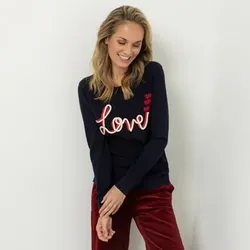 STRANDFEIN Pullover Rundhalsausschnitt ''Love''-Stickerei figurumspielend