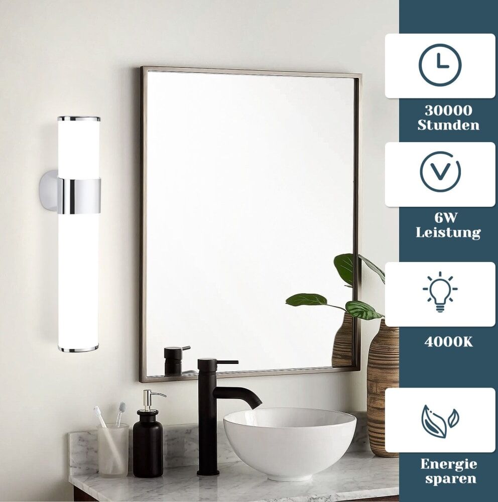 ZMH Applique miroir pc argenté 35x12.8x6.8cm led Argenté 35x7x13cm