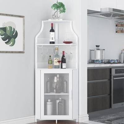 Yun Corner Wine Bar Rack Cabinet with Detachable Wine Rack