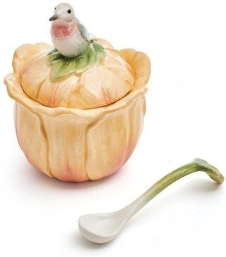 Fitz and Floyd Meadow Condiment Jar and Spoon Set