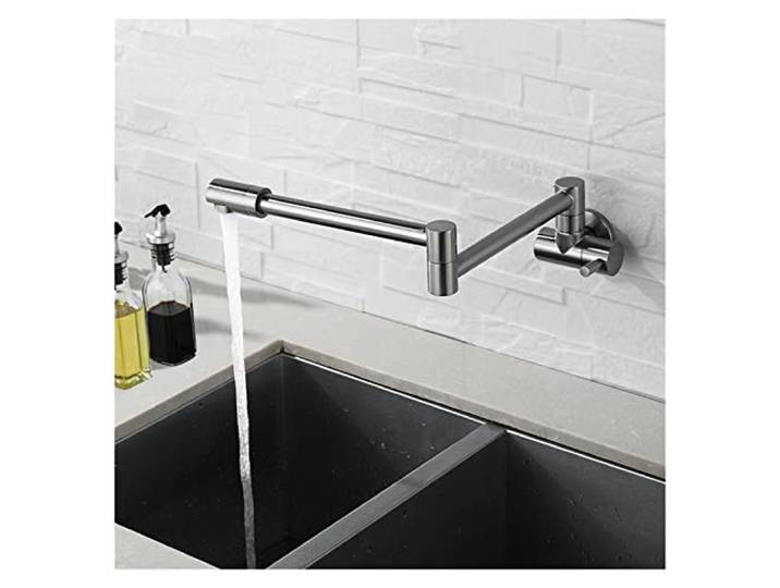 Drehhahn, Klappbarer Einzel-Küchenarmatur Spüle Topffüller Wasserhahn Kaltwasser Wandmontage Messingarmaturen Chrom gebürstetes Nickel Öl eingerieben(Brushed nickel A)