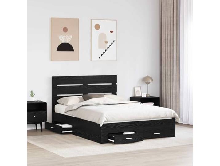 SKTQYQO Bett mit Stauraum, Eiche, Schwarz, Holz, mehrschichtig Integrierte Schubladen, inklusive Kopfteil, modernes Design, einfache Wartung