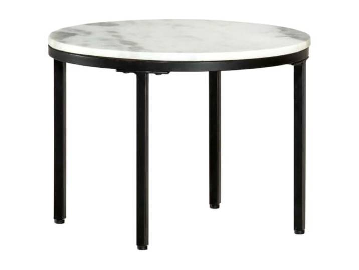 KUTYWEXFM Runder Couchtisch Ø50cm Echter Marmor Weiß Wohnzimmertisch Vollständig montierter Beistelltisch aus Naturstein mit robustem Metallgestell für Wohnbereich und Lounge.