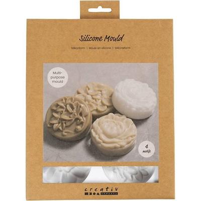 Creativ Company Silikonform, Rund mit Blumenmuster, L 6,8 cm, B 2,3 cm, 4 Stk