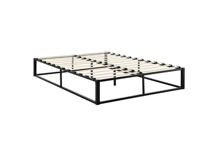 Lit double en metal cadre de lit double en acier revêtu par poudre couchage 140x200 cm noir 03_0002675