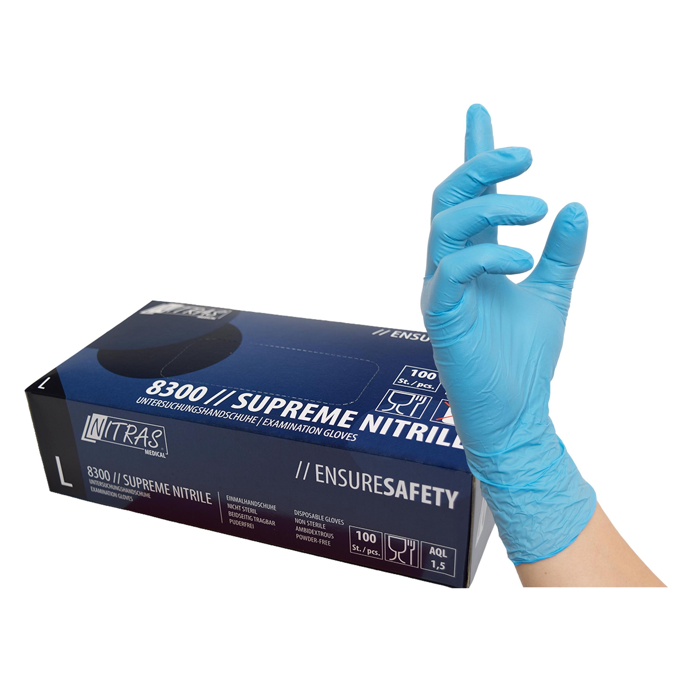 Nitras Einweghandschuh SUPREME NITRILE Grösse S blau Nitril EN ISO 374 PSA-Kategorie III (S) (8300-S)