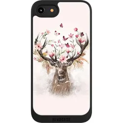 Nivocase Handyhülle für Apple iPhone 7 Hülle NIVOpure Case Schwarz Blumen Hirsch Tiere (Apple iPhone 7), Smartphone Hülle, Schwarz
