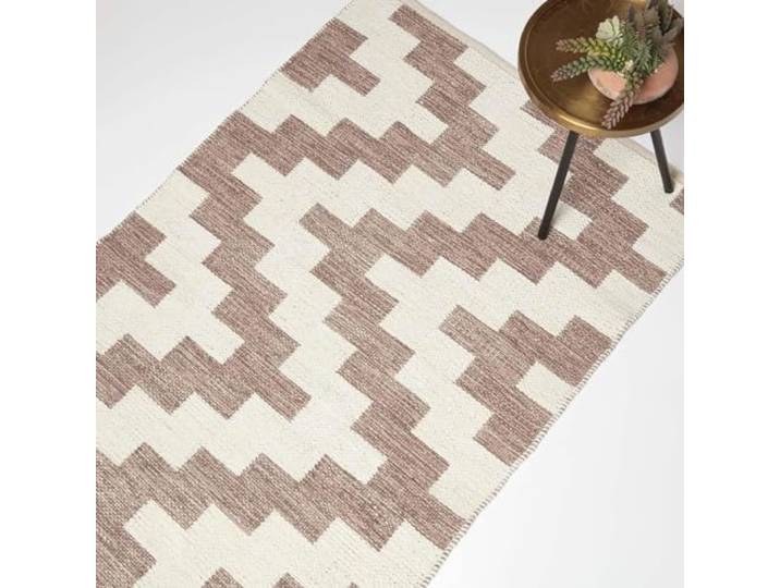 Homescapes Malina Teppich geometrisch Creme-braun 120x170 cm, Baumwollteppich waschbar, Indoor-Teppich Zickzack-Muster