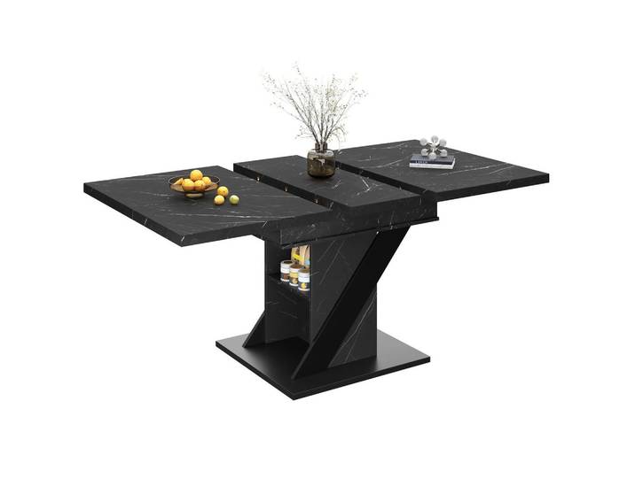 Modfu Esstisch aus MDF und Metall 110-140x80x75 cm Schwarz mit Ausziehfunktion und platzsparendem Design, 80x75x110 cm, Esszimmer, Esstische