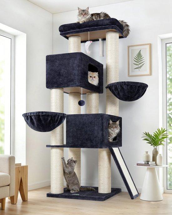 Kratzbaum für große Katzen mit stabilen Stämmen und zwei großen Katzenhäusern - 170 cm hoch
