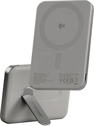 PanzerGlass Empower Wireless Qi2 Powerbank 5000 mAh, MagSafe, mit 360° drehbarem Standfuß, grau
