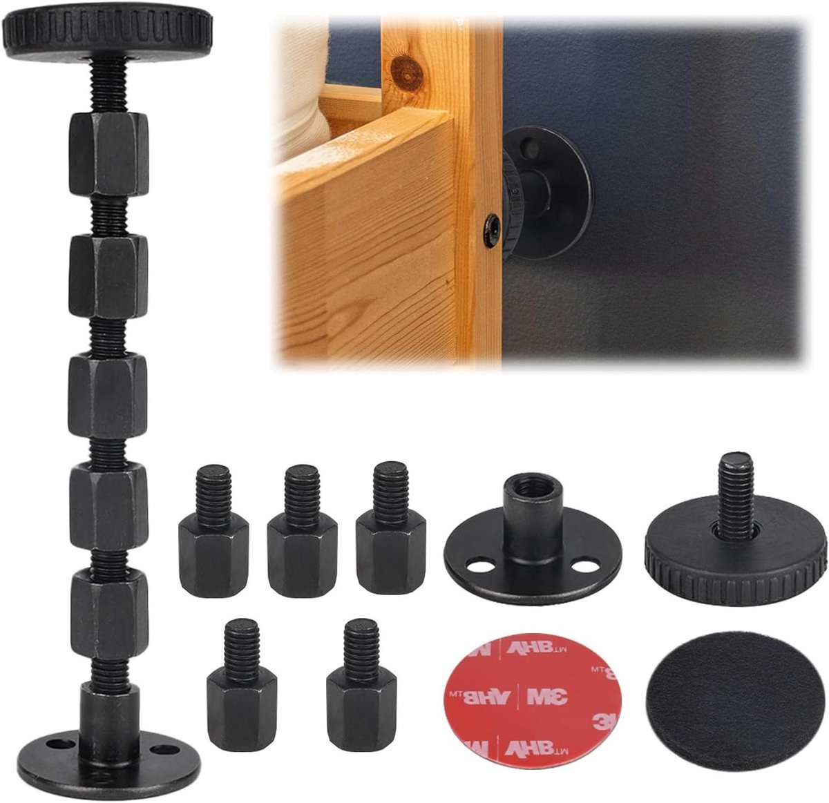 Allecta 4-delige set schroefdraad bedframe stabilisatoren voor bedden, kasten en banken - Zwart