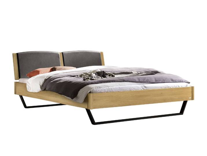 Bettgestell, Eiche Massivholz, Braun, 180×210 cm, Gepolstertes Kopfteil, Klassisch