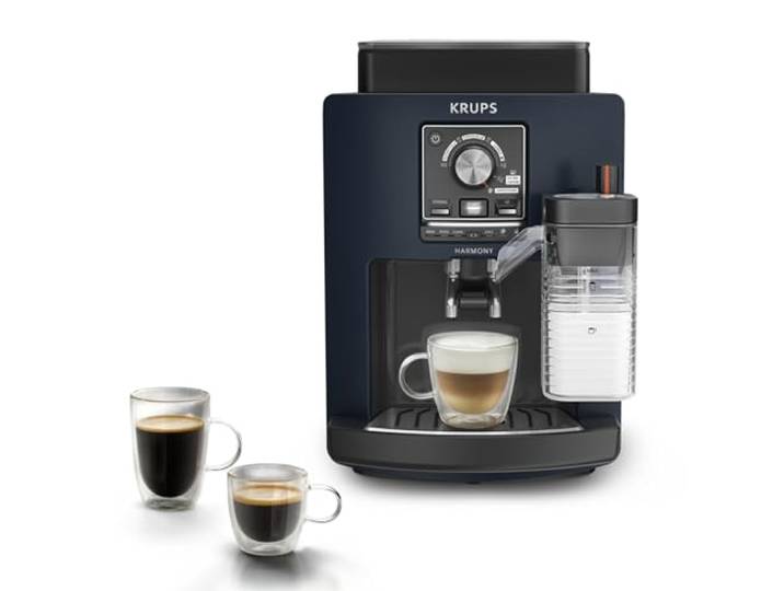 KRUPS Harmony Milk Kaffeevollautomat, 5 Kaffeespezialitäten einstellbarer Milchschaum, intuitive Bedienung, automatische Reiningung, kompaktes Design, Blau, EA5094E0