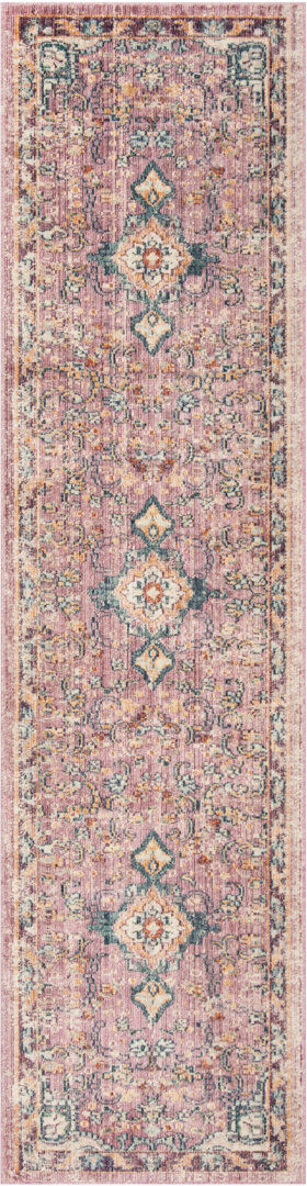Three Posts Auerbach Oriental Viscose Area Rug Pink/Purple/Green Rectangle 91 x 152 cm
