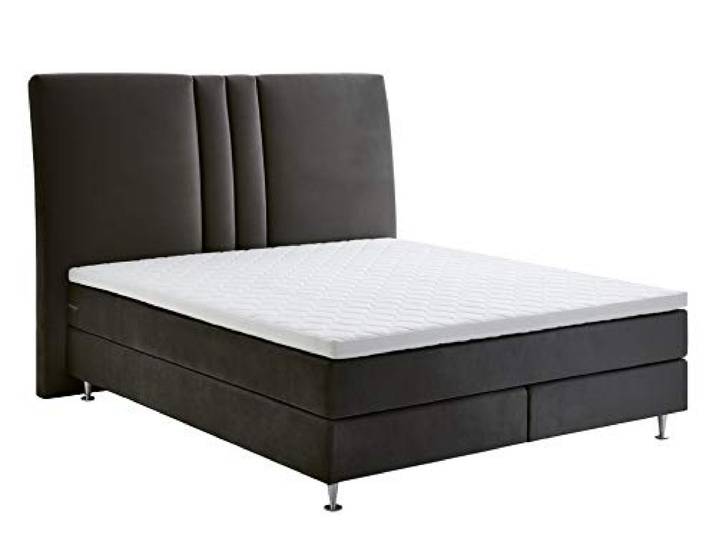 Atlantic Home Collection Boxspringbett Rita 140x200 mit 7-Zonen Taschenfederkernmatratze Bezug in Samthaptik und gepolstertes Kopfteil grau Härtegrad H2
