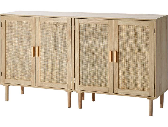 VEVOR Armoire en rotin Commode en rotin 2 pcs. Armoire de rangement avec 4 portes magnétiques\, buffet armoire avec étagères réglables