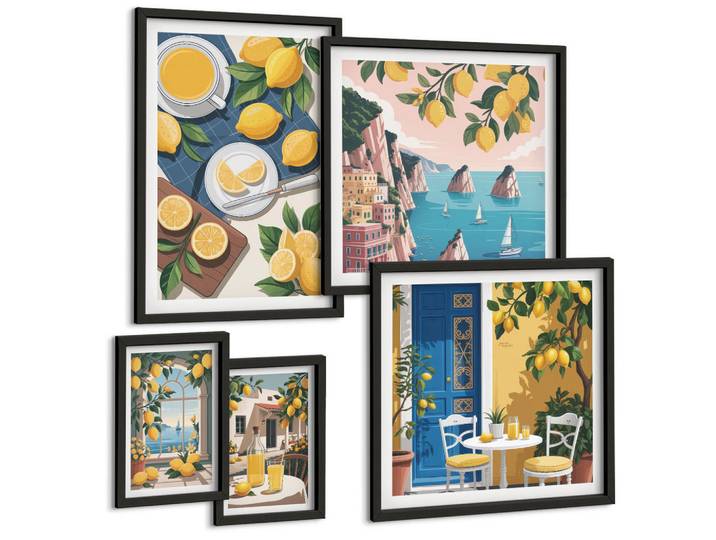 Tulup Bilder SET 5er Set - 50x50 cm & 20x30 cm & 40x60 cm Schwarzer Rahmen - Berge, rosa Himmel, Wasser, Sukkulente, Kunststoff, Rechteckig, 40x60 cm, Fotografie, Bilder & Rahmen, Bilder