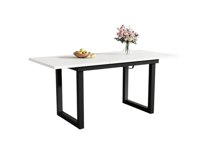 Redom Esstisch-Ausziehbar MDF & Metallgestell, 140/180/80/75 cm, Weiß/Schwarz, 80x75x180 cm, Esszimmer, Esstische