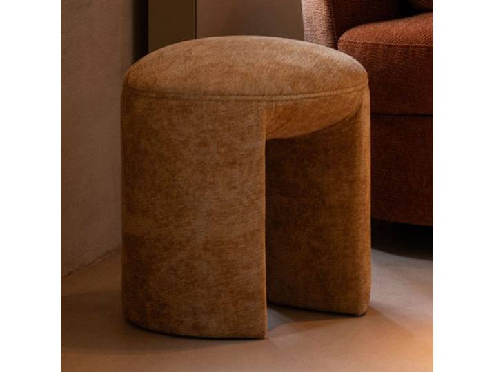 Tabouret rond 42x42x44 cm en tissu doux ocre - TESTI